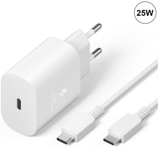 25W White Type-C Charger with Cable, Compatible with Samsung Galaxy A25 A15 A05 A05s A35 A55