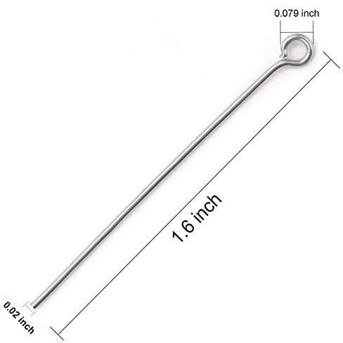 300pcs 4cm 304 Stainless Steel Open Eye Pins Head Pins for Jewelry Making, (Silver) Silver Silver Silver
