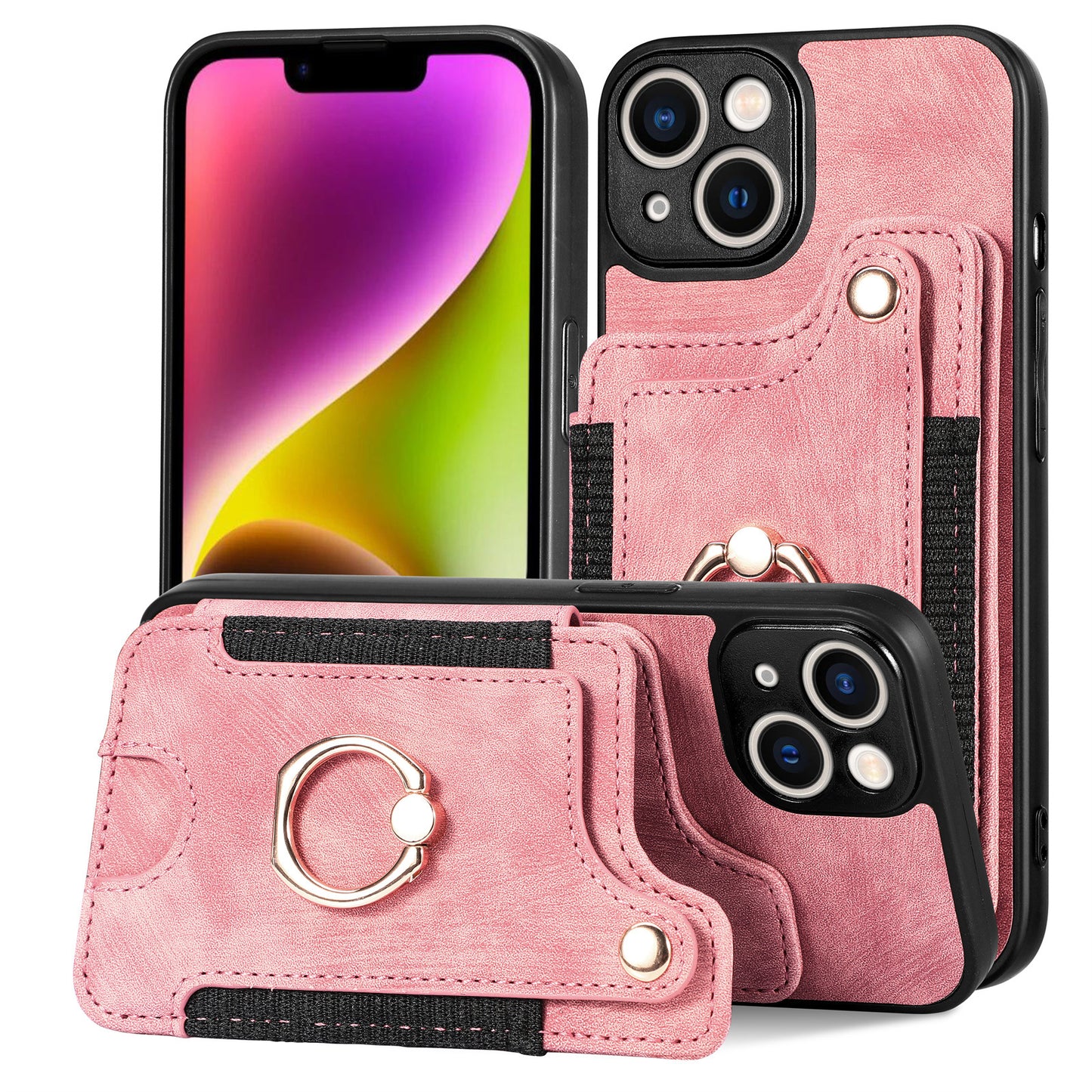 Suitable for iPhone mobile phone leather case RFID anti-theft brush ring buckle lanyard multifunctional card case Light Purple [With Leather Strap] Light Purple [With Leather Lanyard]] iPhone 11