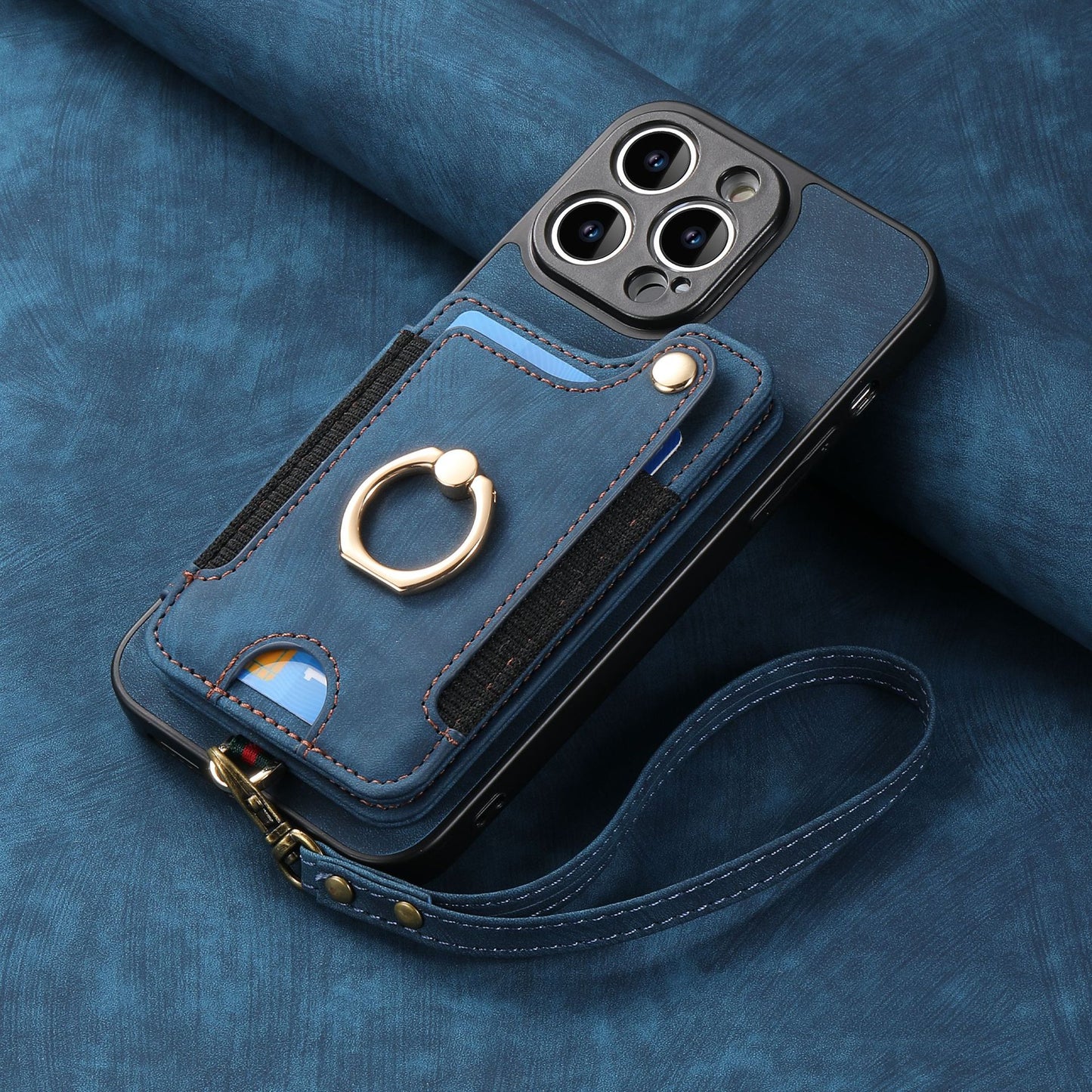 Suitable for iPhone mobile phone leather case RFID anti-theft brush ring buckle lanyard multifunctional card case Light Purple [With Leather Strap] Light Purple [With Leather Lanyard]] iPhone 11