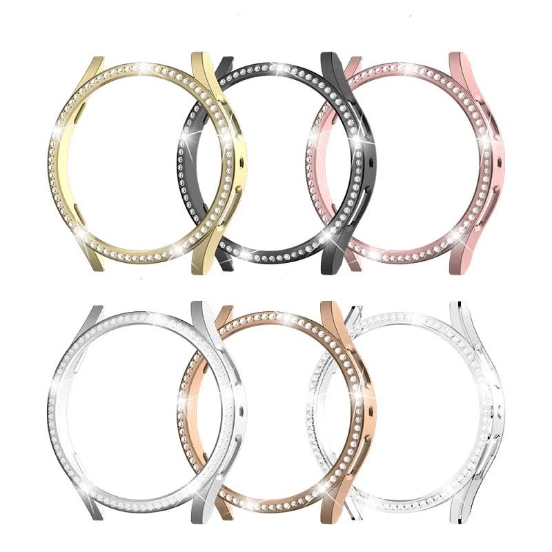 Compatible with Samsung Galaxy Watch 6 5 4 40mm 44mm Case PC Single Row Diamond-Coated Shiny Protection Bumper Without Glass Clear Galaxy Watch6 40mm