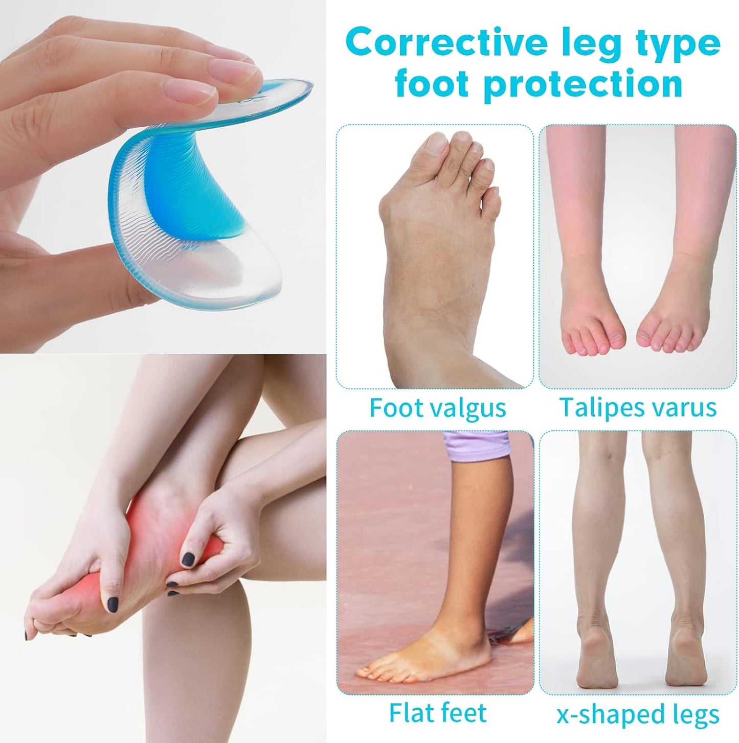 Pairs Orthopedic Gel Insoles for Arch Support, Orthopedic Silicone Arch Support, Plantar Fasciitis Gel Shoes