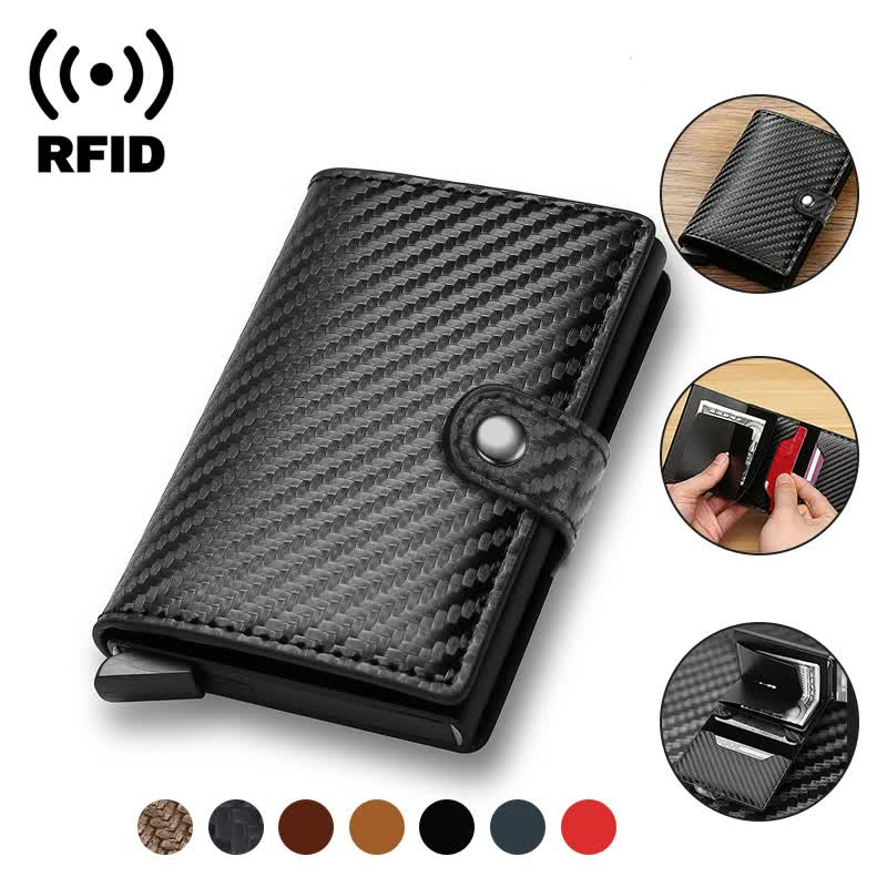Carbon Fiber Credit Card Holder Wallet Men RFID Smart Metal Thin Slim Pop Up Minimalist Wallet Small Black Wallet Metal Vallet Carbon Black