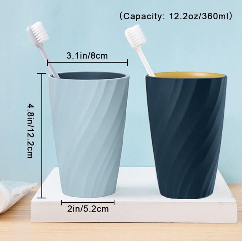 Bathroom Mugs, Unbreakable, Soft, Durable, Bathroom Cup, Toothbrush Holder (Light Blue & Dark Blue)
