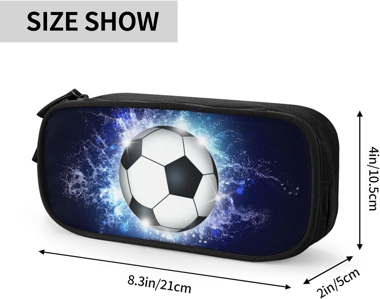 Blue sports pencil case with soccer motif, spacious and durable pencil case with zippers, soccer pencil case Soccer Blue Soccer Blue
