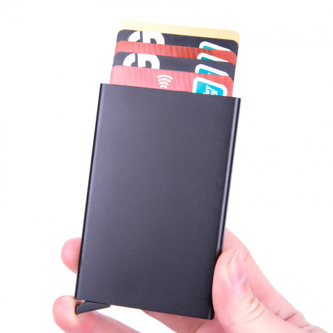 pc aluminum smart card holder (RFID protected) pop-up - black