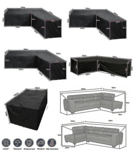 12 Sizes L-Shape All-Weather Cover Waterproof Rattan Corner Furniture Protector Garden Patio Outdoor Sofa Cover Dust Cover270*200*82cm