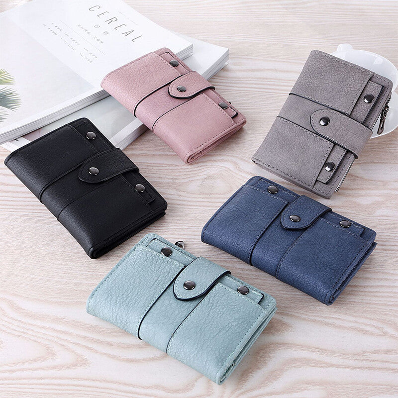 The New Trendy Foldable Small Wallet Women Leather Card Holder Wallet Black