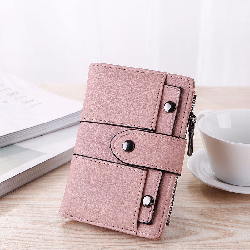 The New Trendy Foldable Small Wallet Women Leather Card Holder Wallet Black