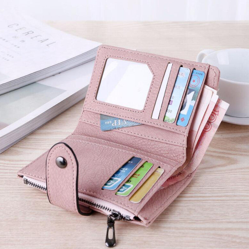 The New Trendy Foldable Small Wallet Women Leather Card Holder Wallet Black