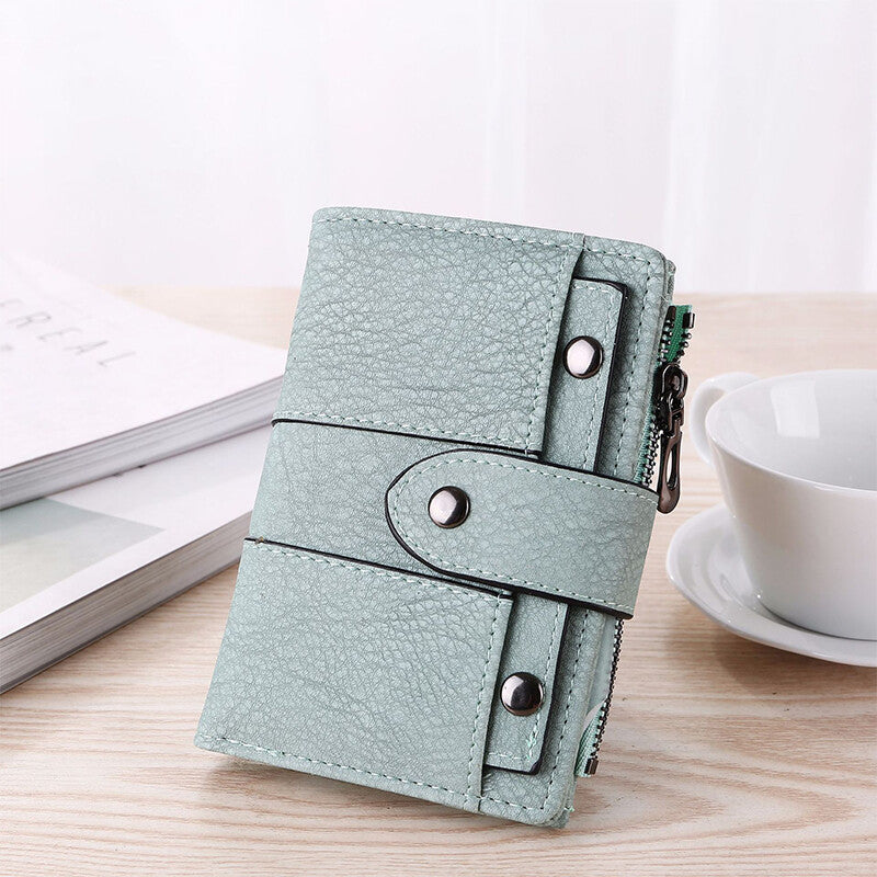 The New Trendy Foldable Small Wallet Women Leather Card Holder Wallet Light Green