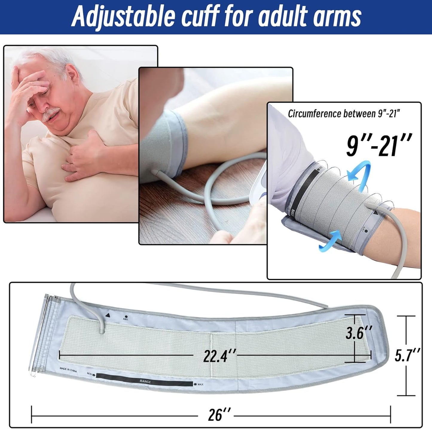 Extra Large Cuff Compatible with Omron 9201d-21201d Inch (22-53 cm) XL Blood Pressure Cuff for Adult ARM BP Replacement Cuff for Large ARM, Gray