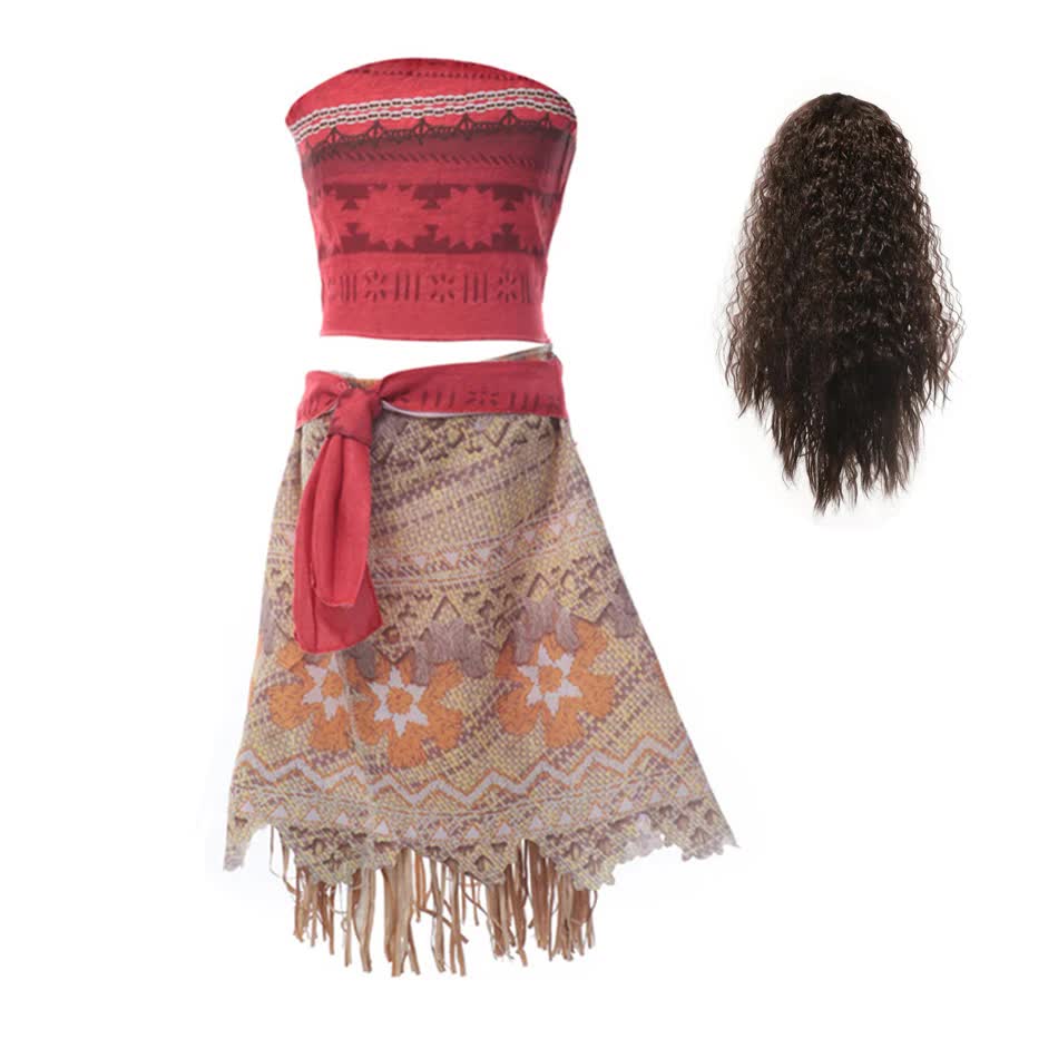Moana Dresses Girls Children's Clothing Cosplay Vaiana Princess Dress Necklace Wig Kids Carnival Party Summer Disney Costume Set Moana Set 03 Moana Set 03 5-6T(130)