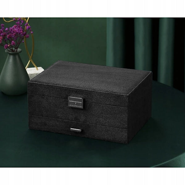 Black Jewelry Box with Key Lock and Multiple Compartments Black—yux