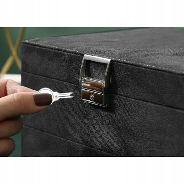 Black Jewelry Box with Key Lock and Multiple Compartments Black—yux