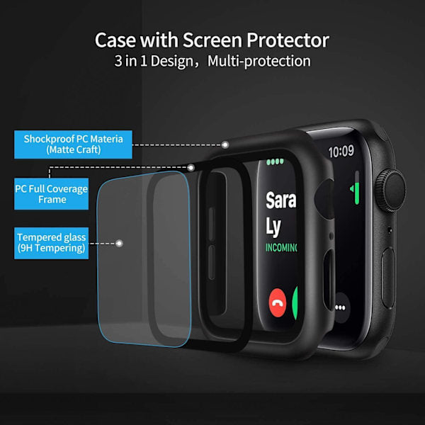 2-pack Black Screen Protector compatible with 45mm Watch - Compatible with Apple Watch Series 7/8/9 45mm