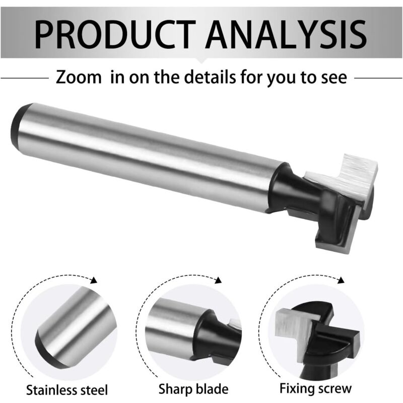 8mm T-slot Router Bit, T-Shaped Router Bits, 3pcs (7.93/9.52/12.7mm) Shank with Blade Woodworking Router Bits for Power Tools Carpentry Tools