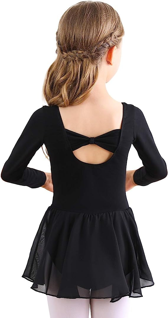 Ballet dress for girls with long sleeves and tulle skirt in black Black_jarx Black 130 cm