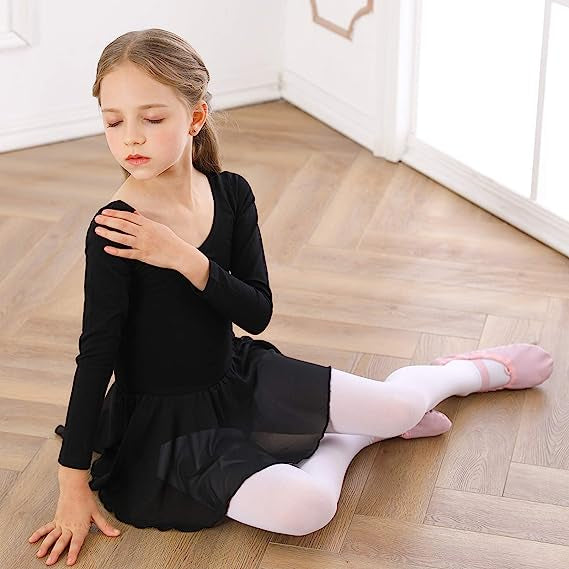 Ballet dress for girls with long sleeves and tulle skirt in black Black_jarx Black 130 cm