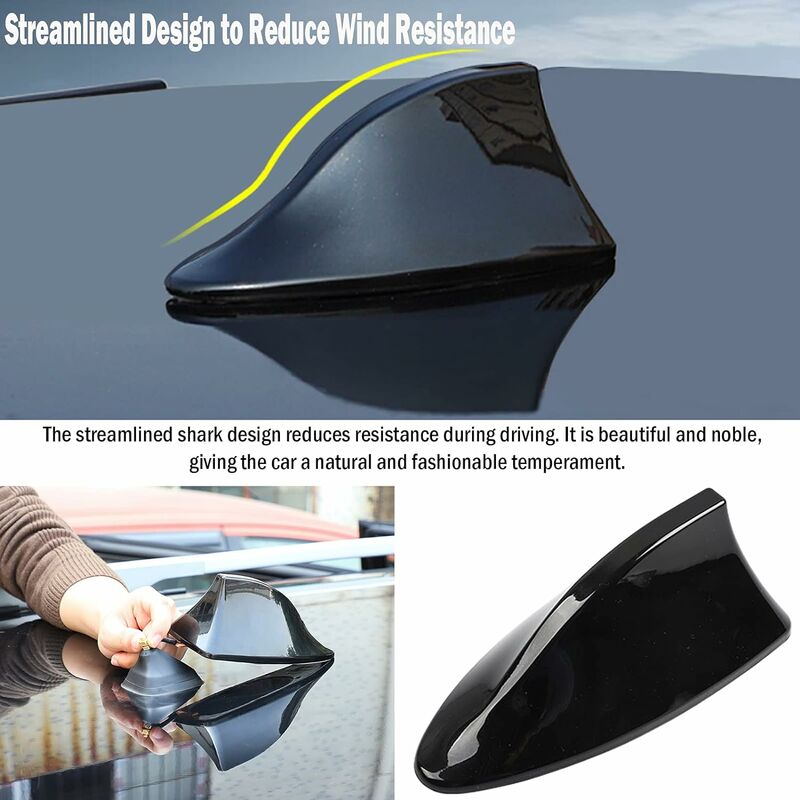 Universal Shark Fin Car Antenna - FM/AM Radio Antenna for Car SUV Truck Van (Black)