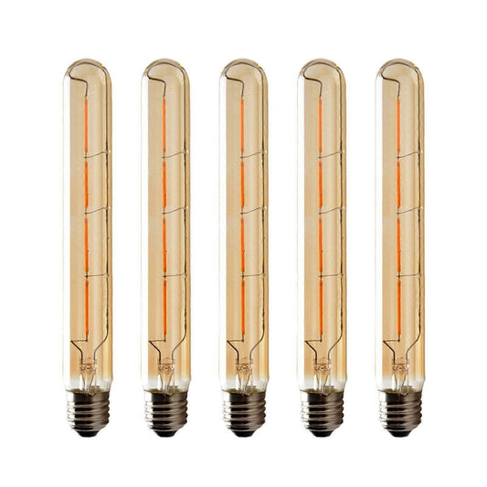 5-pack T225 Long Tube Bulbs, LED Edison Filament, 6W E27 Socket Warm White, Yellow Glass for Decorative Light Bulb, AC 220-240V—yux