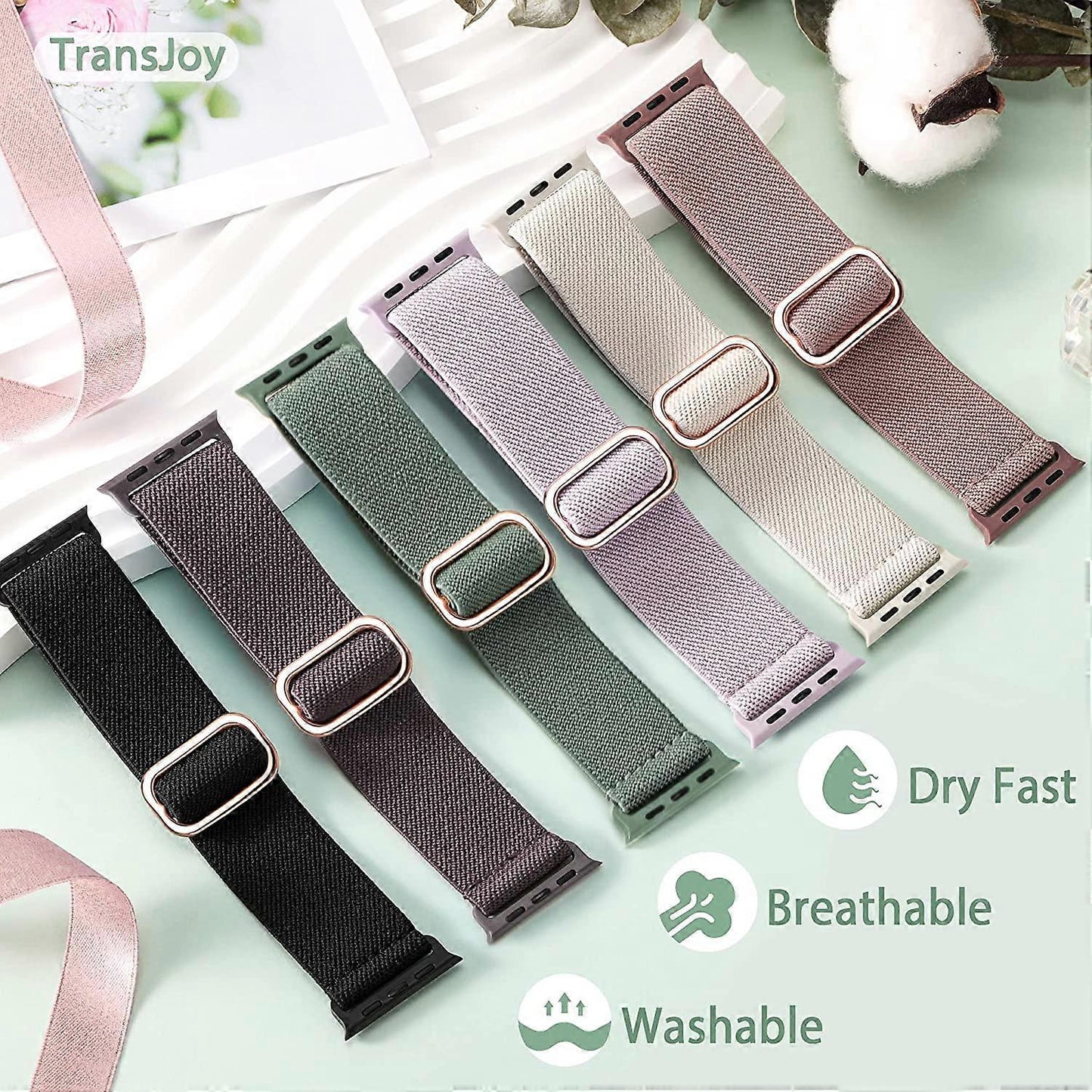 5-pack Nylon Stretch Band Compatible with Apple Watch 42mm 44mm 45mm Women Men, Fabric Elastic Bracelet Solo Loop Band for iWat—max