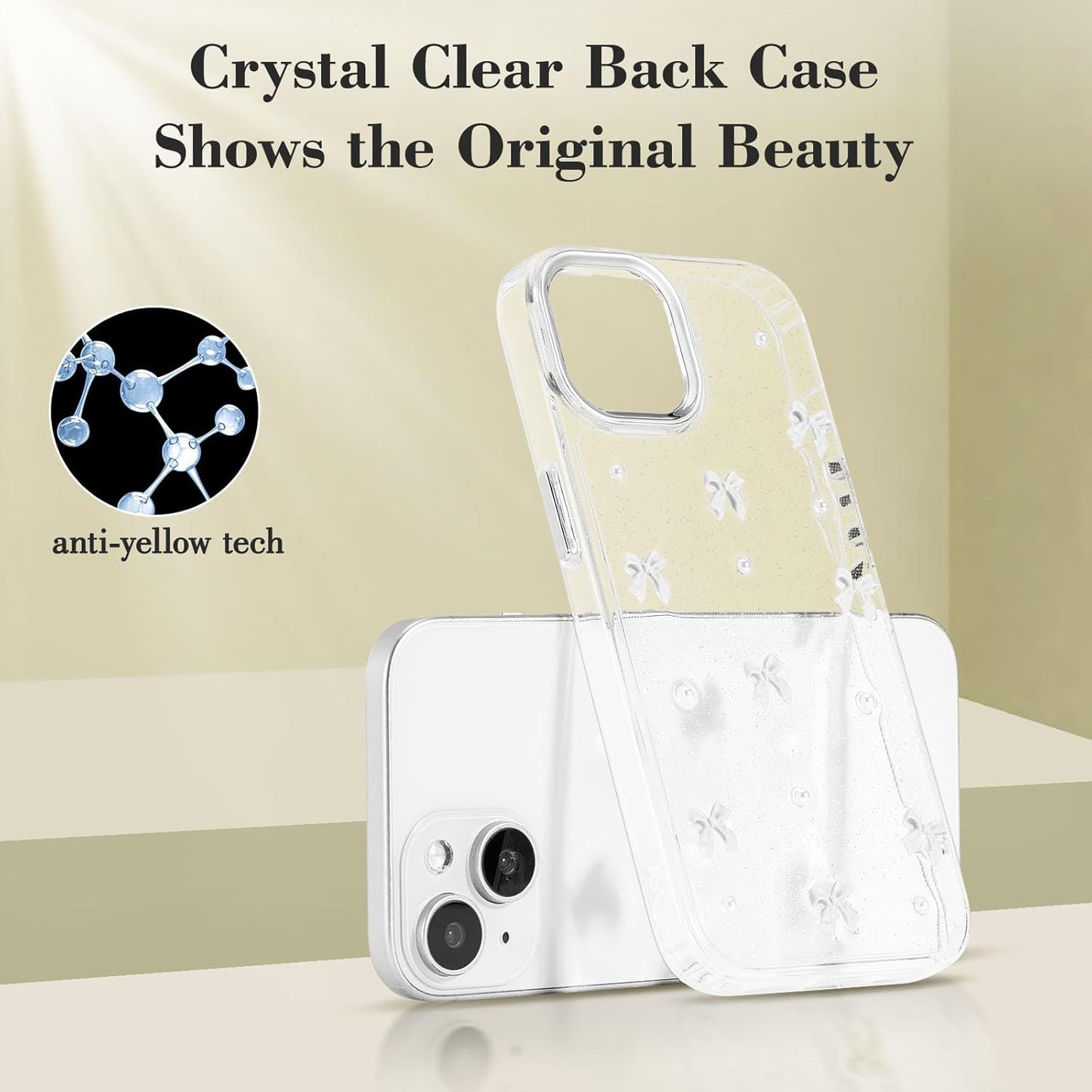 Compatible with iPhone 15 Plus, Bling Glitter 3D Bowknot Phone Case Cute Sparkly Crystal Clear Bowknot Slim Soft Durable Protective Case White iPhone 15 Plus
