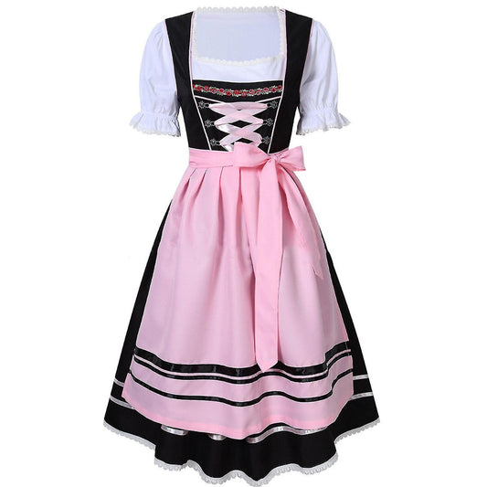 German Oktoberfest Costume for Women - Traditional Bavarian Beer Carnival Fraulein Cosplay Maid Costume - Black - Perfect Black XXL