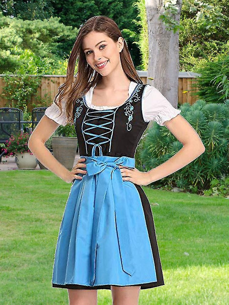 German Oktoberfest Costume for Women - Traditional Bavarian Beer Carnival Fraulein Cosplay Maid Costume - Black - Perfect Black XXL