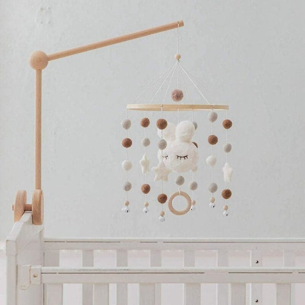 Baby with Felt Ball Hanging Nursery Rabbit Wind Chime Crib Mobile (White)