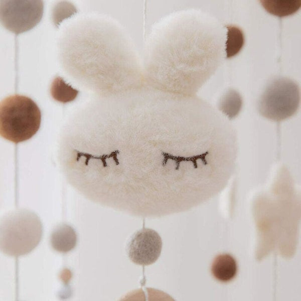 Baby with Felt Ball Hanging Nursery Rabbit Wind Chime Crib Mobile (White)