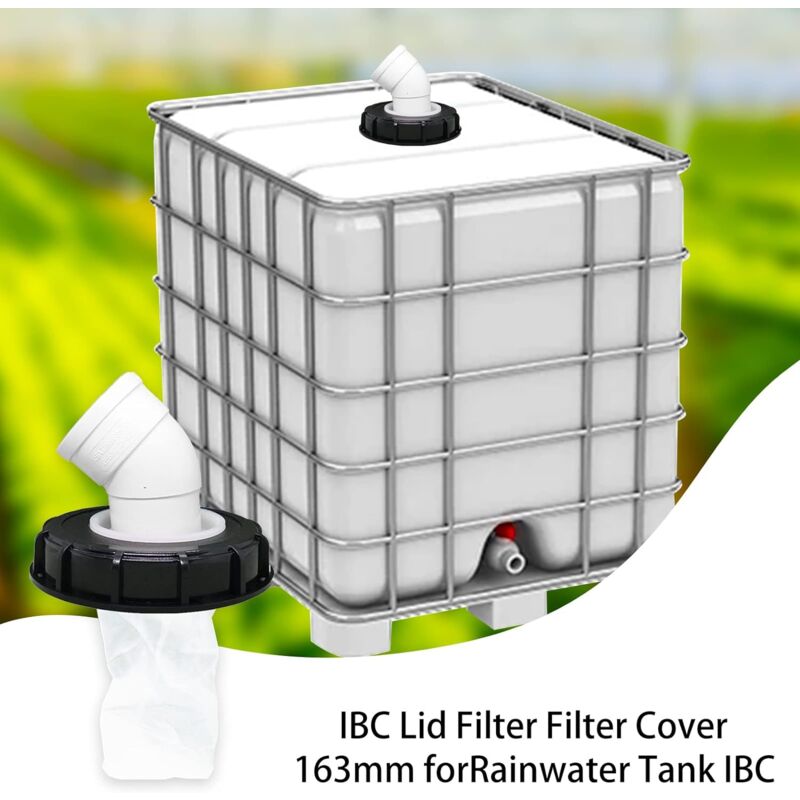 45° IBC Water Filter with Lid, 163mm Nylon Rainwater Filter, Washable, Compatible with IBC Water Tank DN 150
