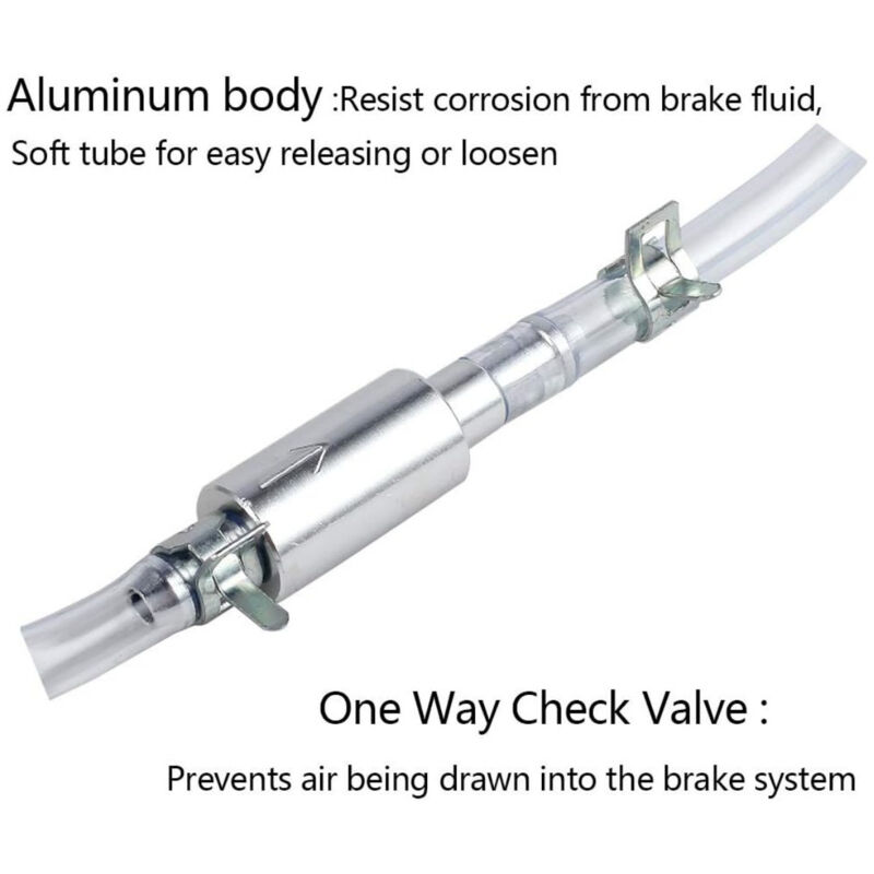 Professional Brake Bleed Tool Set with Check Valve and Metal Hose Clamps for Vehicle Hydraulic Brake System Service Kit Silver
