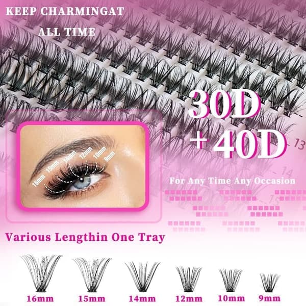 Individual False Eyelashes, Pre-made Cluster Lashes, Eyelash Extension Kit with D-curl for Beginners (30+40+50D)_tfrf