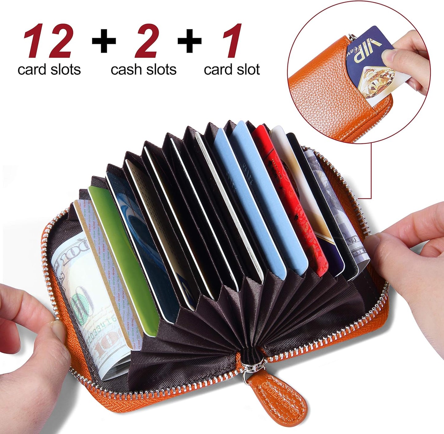 Credit Card Holder RFID Blocking Wallets Thin Mini Bag for Travel Card Case & Money Organizers Cash Envelope Wallet for Women Gift_yux Orange