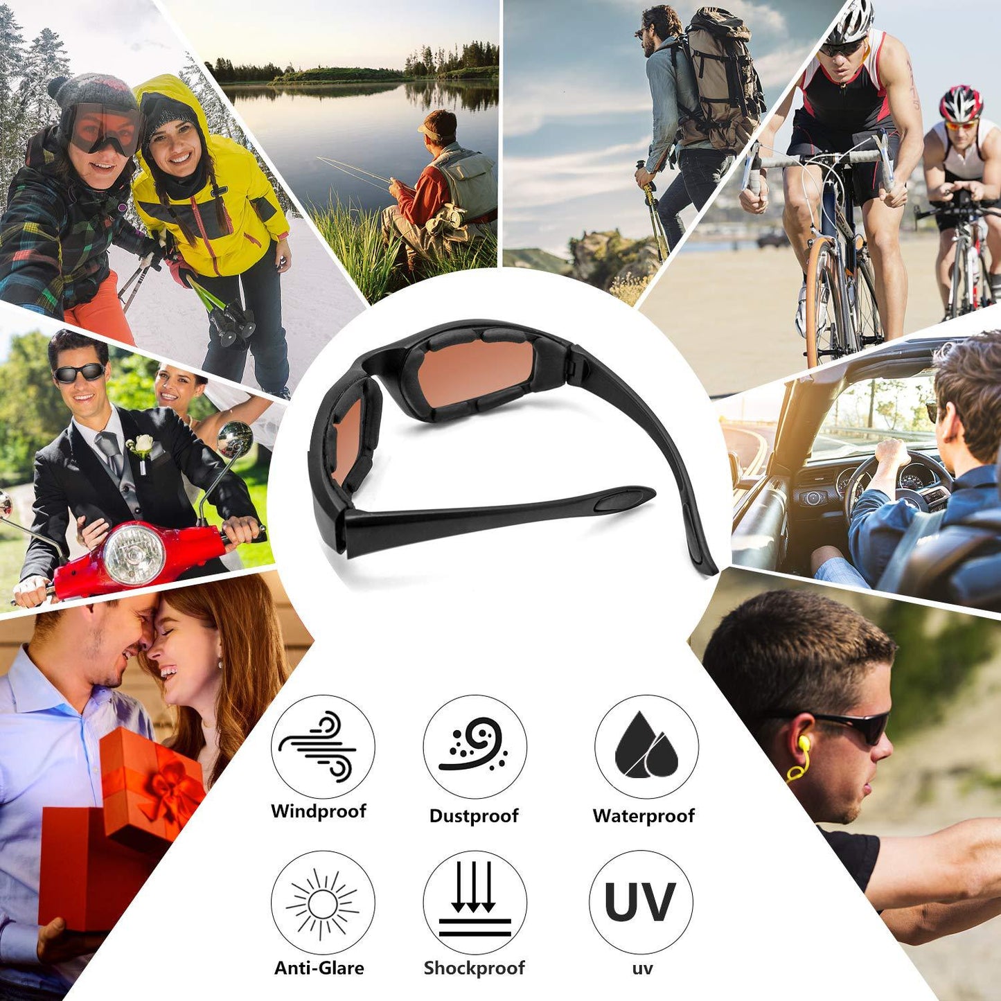pcs Cycling Glasses Windproof Glasses Desert Dustproof Glasses Cycling Glasses Sports Glasses with Built-in Foam Goggles