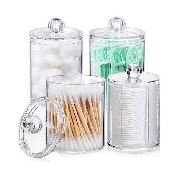 Sophisticated Crystal Glass Apothecary Jars for Bathroom Accessories, Clear Glass Container with Removable Lids for Vanity Organizers, Decora