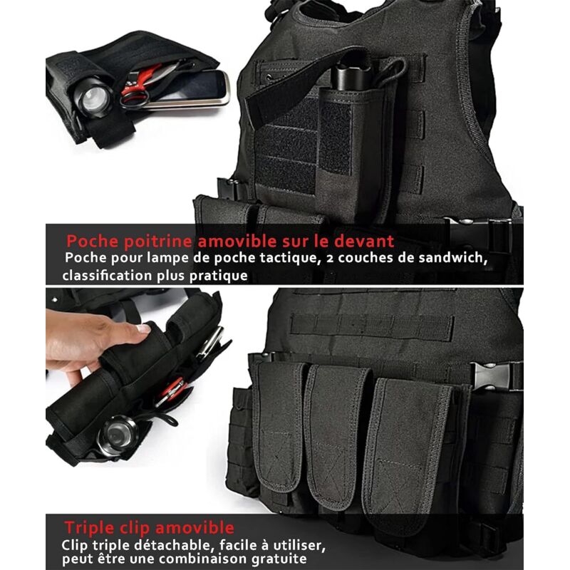 Tactical Vest, Adjustable Plate Carrier for Army, Police, Black