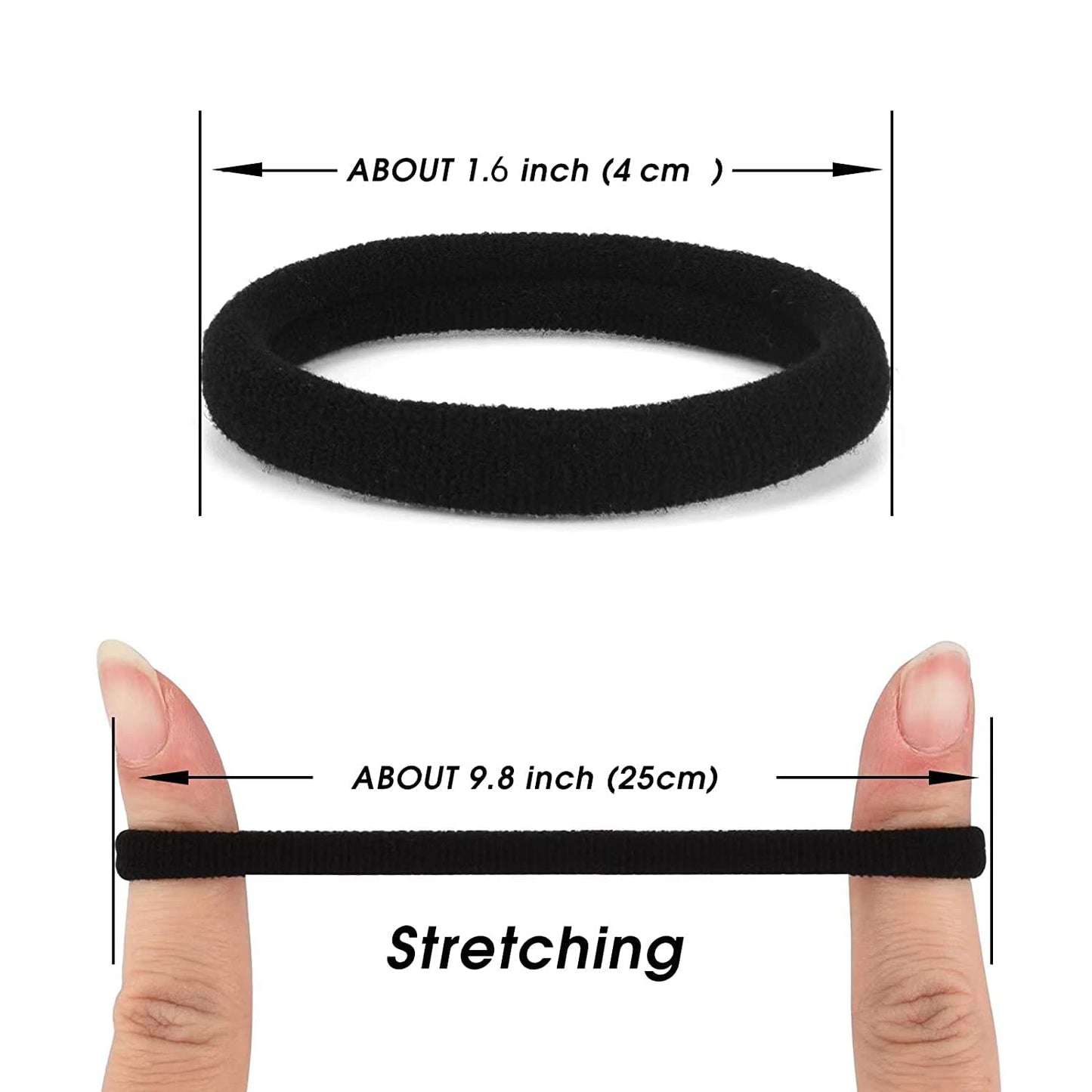 50 pcs Black Hair Ties, Seamless Cotton Ponytail Holders, Elastic Hair Bands That Don't Hurt for Thick, Heavy and Curly Hair dark