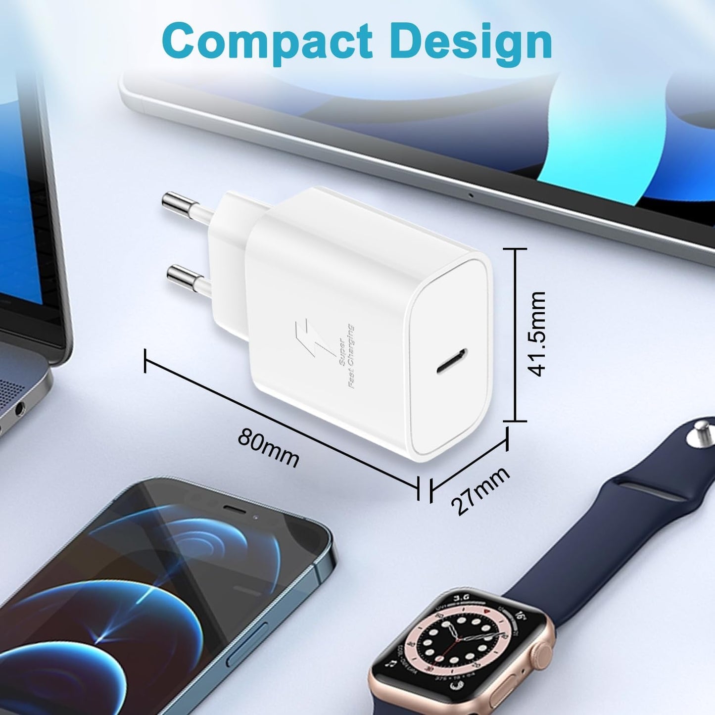 25W USB C Fast Charger with 2m Cable for Samsung Galaxy S25 S24 Ultra/S23/S22 Ultra/S22+/S21 FE 5G/S20/S10/S9/A52S/A55 5G/A13/Note20, Type C Connector