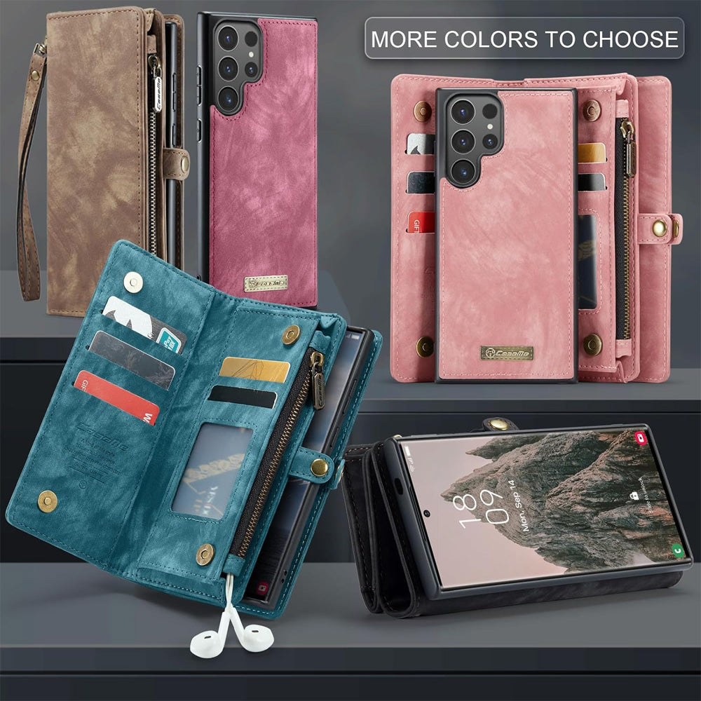 Retro Leather Wallet Case with Card Holder & Magnetic Closure for iPhone 16 & Samsung, Dark Pink Dark Pink \u4e09\u661fS25
