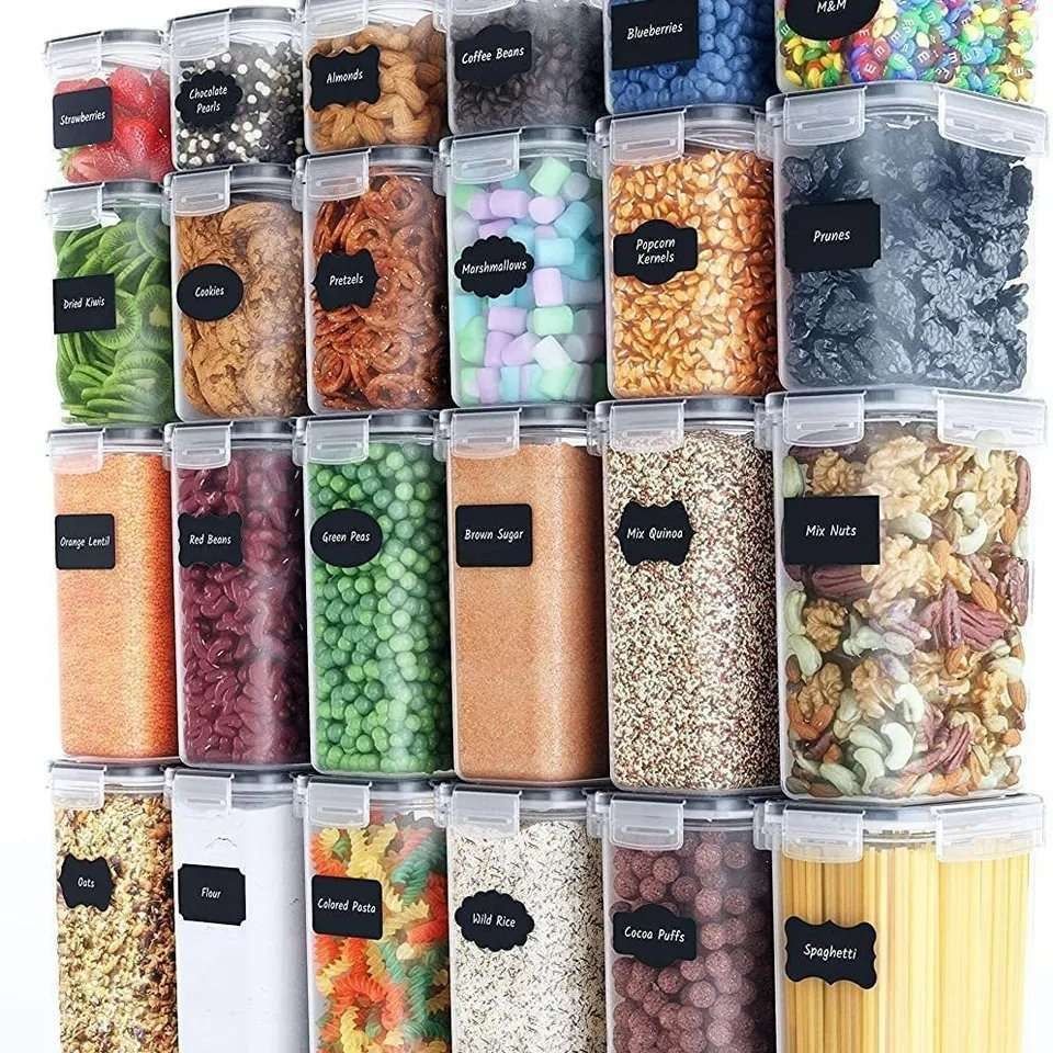 24-Pack Airtight Storage Containers for Organized Pantry, Transparent with Labels
