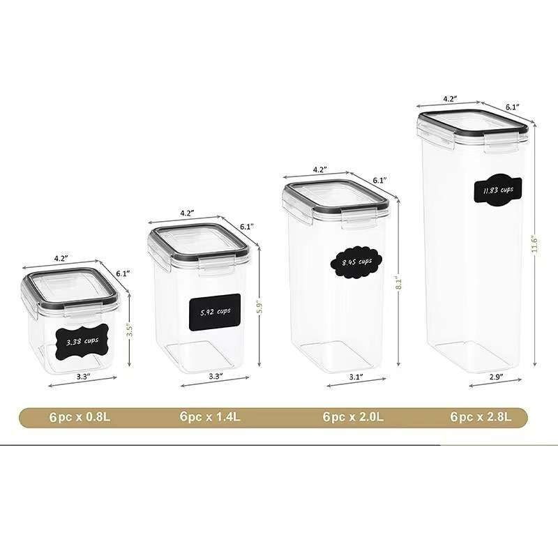 24-Pack Airtight Storage Containers for Organized Pantry, Transparent with Labels