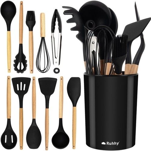 12pcs Black Heat Resistant Silicone Kitchen Utensils Set