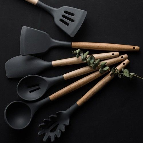 12pcs Black Heat Resistant Silicone Kitchen Utensils Set