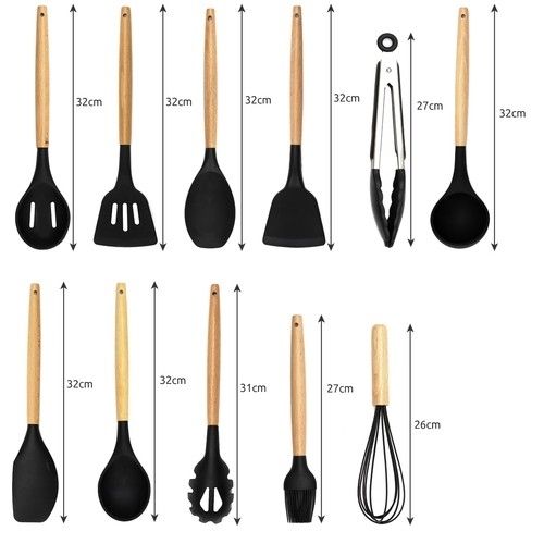 12pcs Black Heat Resistant Silicone Kitchen Utensils Set