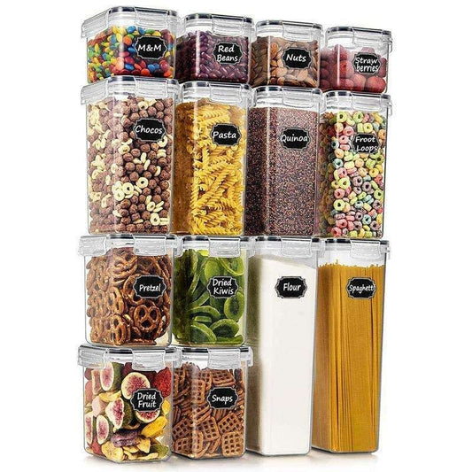 14-pack Transparent Food Storage Jars with Airtight Lids Kit