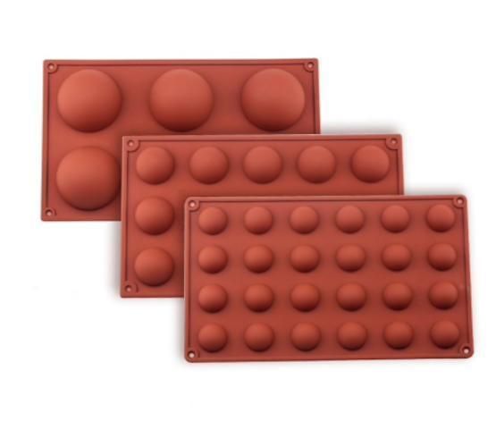 24-Piece Silicone Mold for Ice Chocolate Jelly, Brown Hemisphere Ball Mold 6/8/15/24