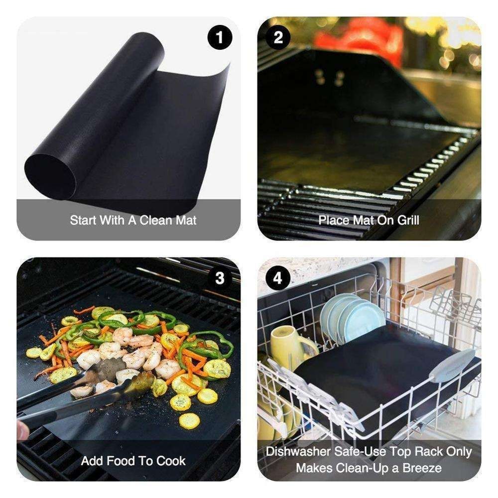 3pcs Non Stick Grill Mat Oven Baking Mat, 40x33cm, Black