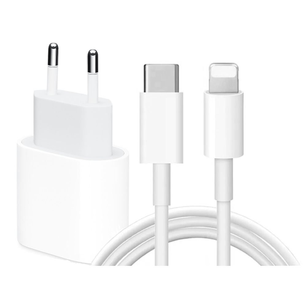 2pcs Fast Charger with USB-C to Lightning Adapter 20W, 2m Cable White